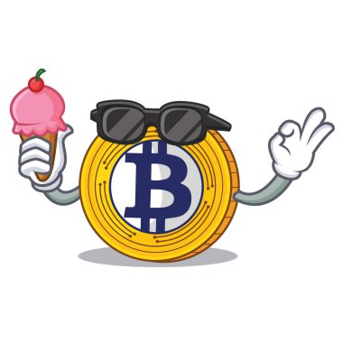 Bitcoin altın karakter karikatür dondurma ile