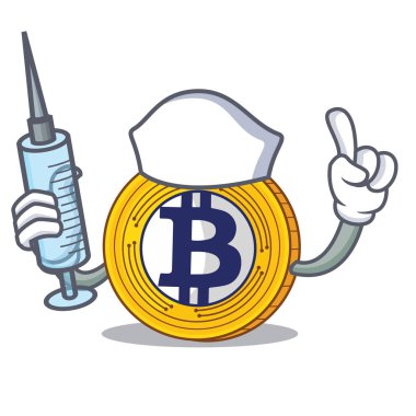 Hemşire Bitcoin altın karakter karikatür