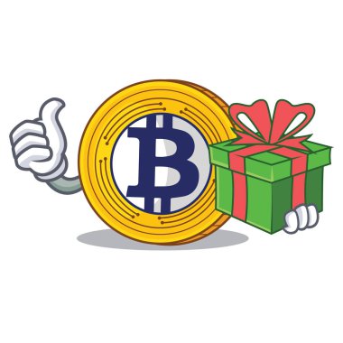 Bitcoin altın karakter karikatür hediye ile