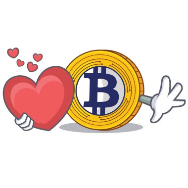 Kalp Bitcoin altın karakter karikatür ile