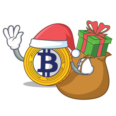 Noel Baba hediye Bitcoin altın karakter karikatür ile