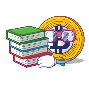 Öğrenci kitap Bitcoin altın karakter karikatür ile