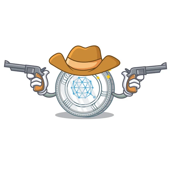 Cowboy Qtum desenho animado personagem moeda —  Vetores de Stock