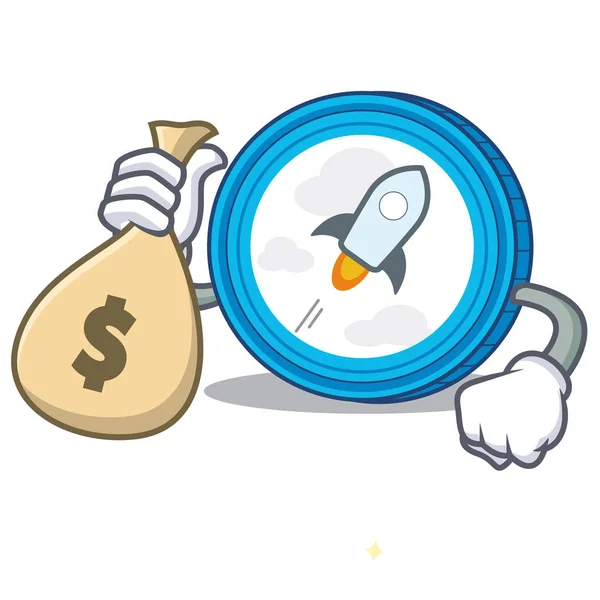 Con denaro borsa stellare moneta personaggio cartone animato — Vettoriale Stock