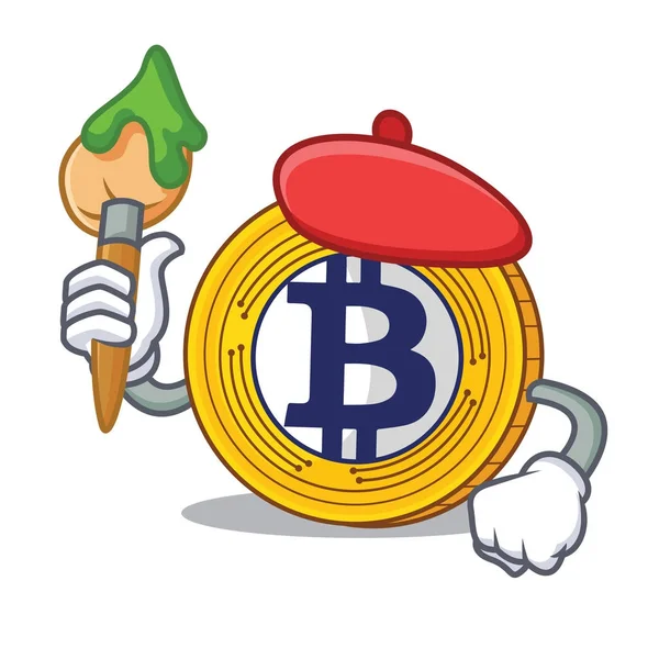 Artista Bitcoin Gold desenho animado personagem — Vetor de Stock