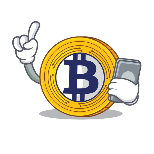 Con teléfono Bitcoin Gold personaje de dibujos animados — Vector de stock