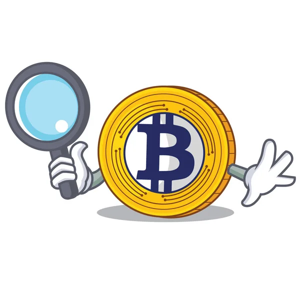 Detective Bitcoin Gold personaje de dibujos animados — Vector de stock