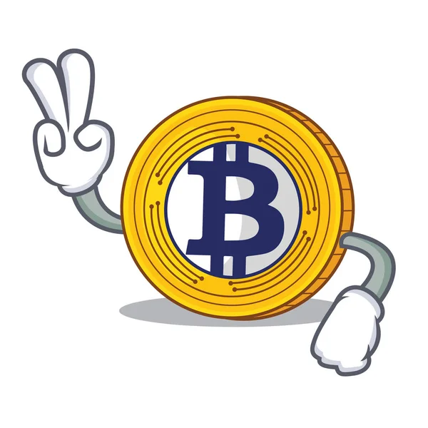 Dwoma palcami Bitcoin złota postać kreskówki — Wektor stockowy