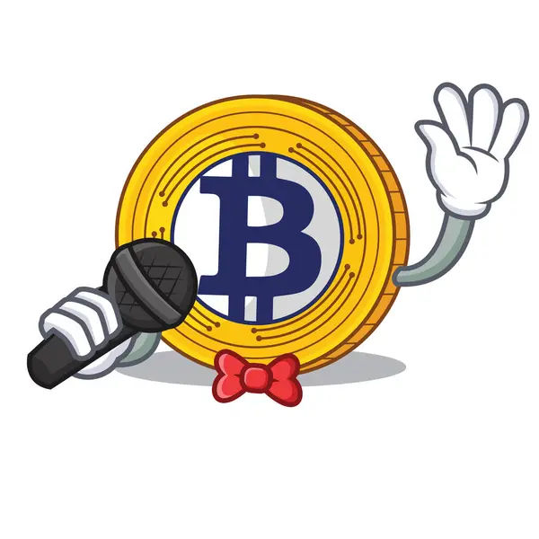 Cantando Bitcoin Gold desenho animado personagem — Vetor de Stock