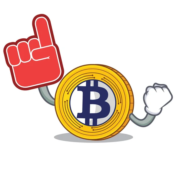 Espuma dedo Bitcoin Ouro personagem cartoon — Vetor de Stock