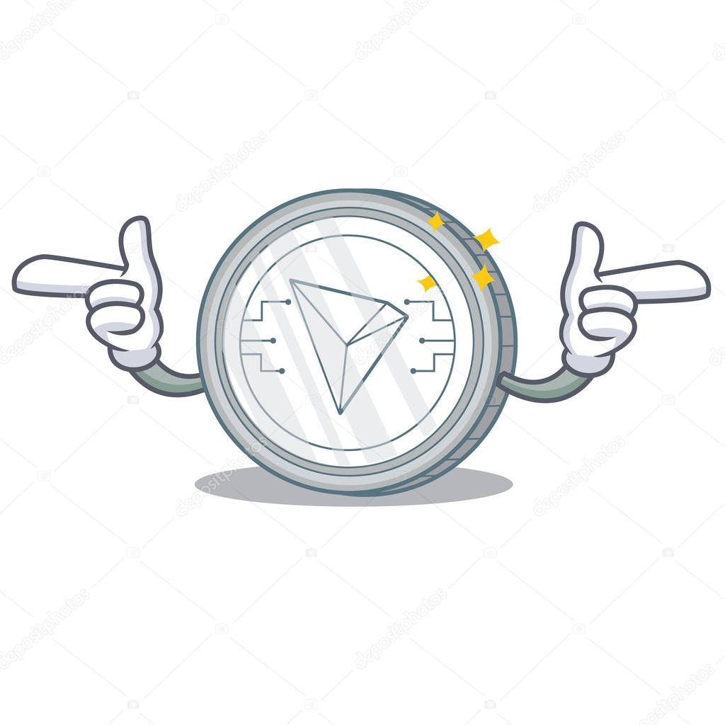 Pointing finger Tron coin character cartoon