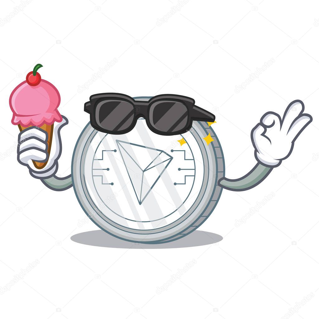 With ice cream Tron coin character cartoon