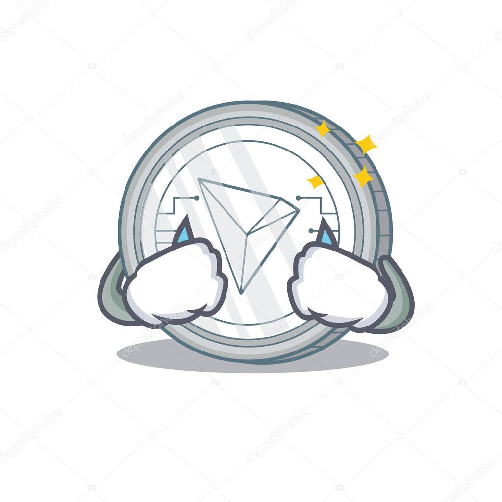 Crying Tron coin character cartoon