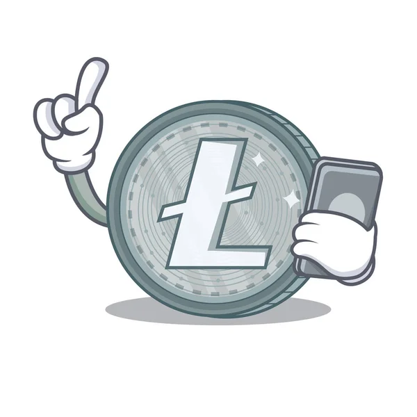 Mit Telefon Litecoin Charakter Cartoon-Stil — Stockvektor