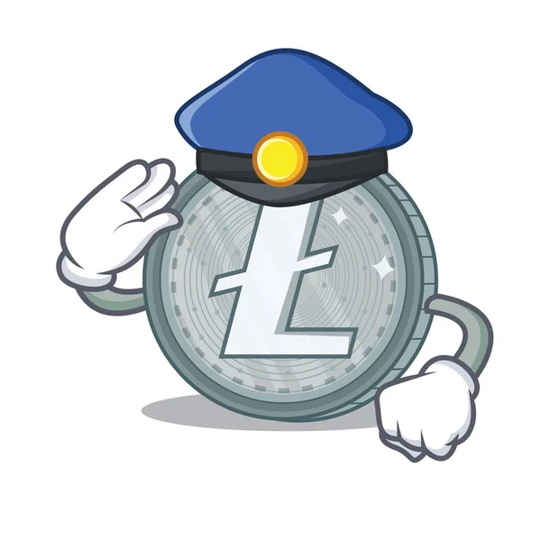 Policía Litecoin carácter estilo de dibujos animados — Vector de stock