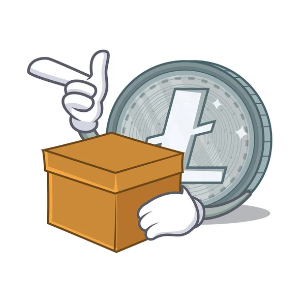 Avec le style de dessin animé de personnage de Litecoin boîte — Image vectorielle