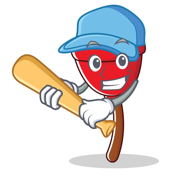 Jouer au baseball piston personnage dessin animé style — Image vectorielle