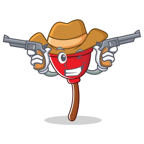 Cowboy plunger character cartoon style — Stock Vector