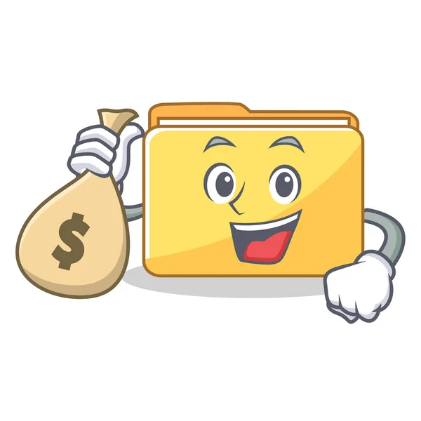 Con i soldi borsa cartella personaggio stile cartone animato — Vettoriale Stock