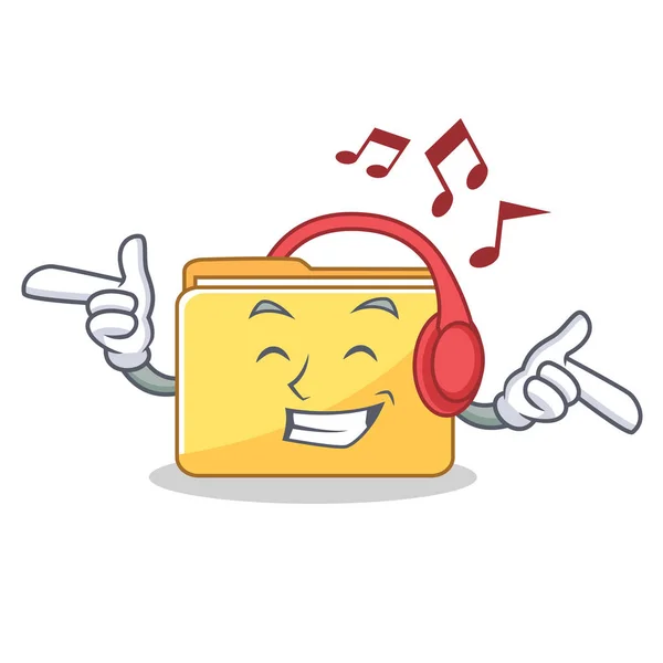 Listening music folder character cartoon style — Stock Vector