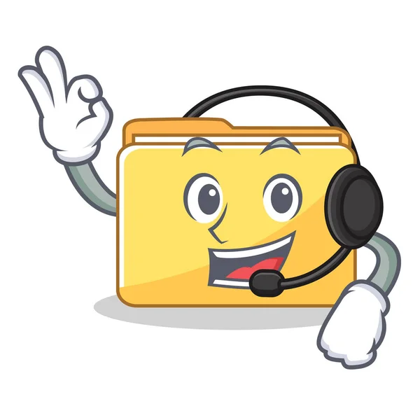 With headphone folder character cartoon style — Stock Vector