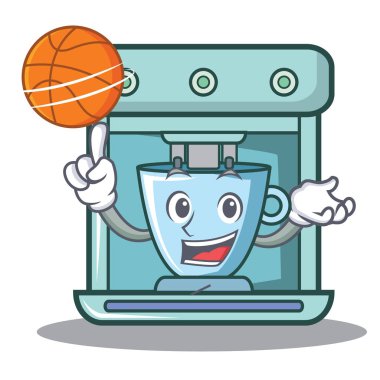 Basketbol kahve makinesi karakter karikatür ile
