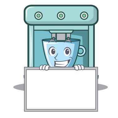 Yönetim Kurulu kahve makinesi karakter karikatür ile sırıtarak