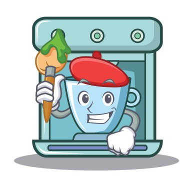 Sanatçı kahve makinesi karakter karikatür