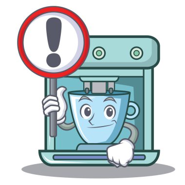 İşareti kahve makinesi karakter karikatür ile