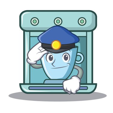 Polis kahve makinesi karakter karikatür