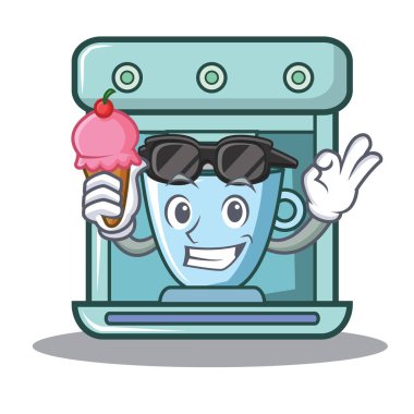 Dondurma kahve makinesi karakter karikatür ile