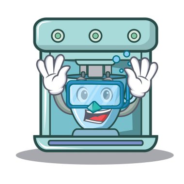 Dalış kahve makinesi karakter karikatür