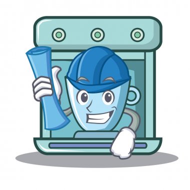 Mimar kahve makinesi karakter karikatür