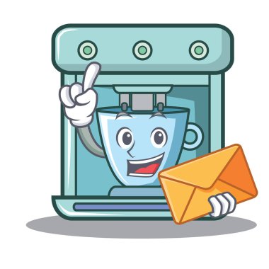 Zarf kahve makinesi karakter karikatür ile