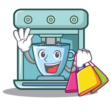 Kahve makinesi karakter karikatür alışveriş