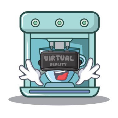 Sanal gerçeklik kahve makinesi karakter karikatür ile
