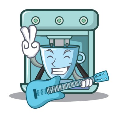 Gitar kahve makinesi karakter karikatür ile