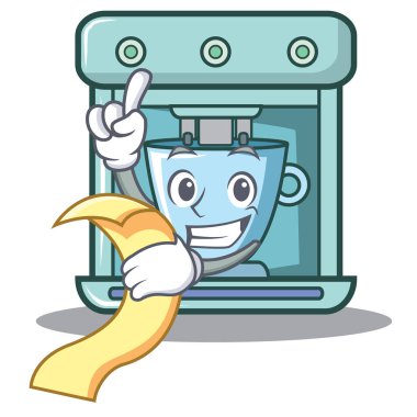 Menü kahve makinesi karakter karikatür ile