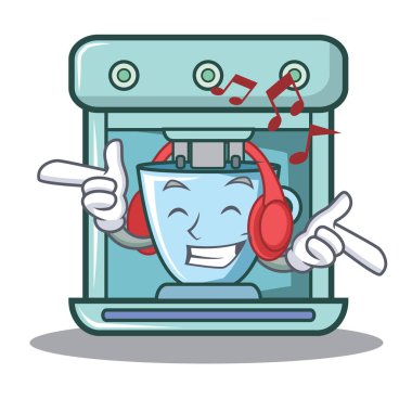 Dinleme müzik kahve makinesi karakter karikatür