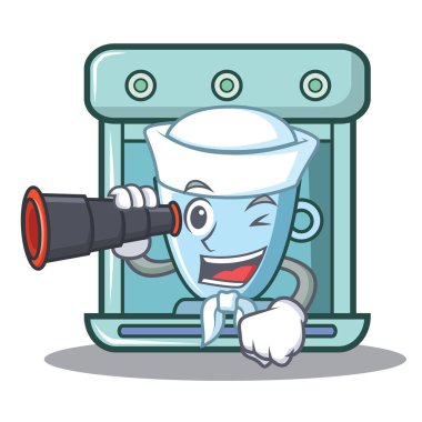 Denizci dürbün kahve makinesi karakter karikatür ile