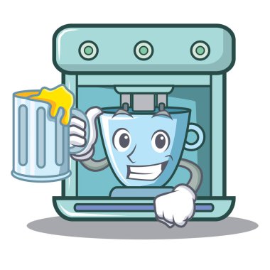 Suyu kahve makinesi karakter karikatür ile