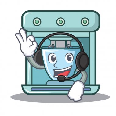 Kulaklık kahve makinesi karakter karikatür ile