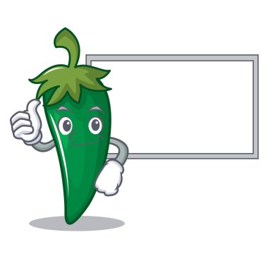 Başparmak yukarıya kurulu yeşil biber karakter karikatür ile