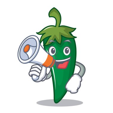 Megafon yeşil biber karakter karikatür ile