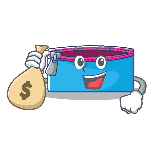 Con sacchetto di soldi matita caso personaggio cartone animato — Vettoriale Stock