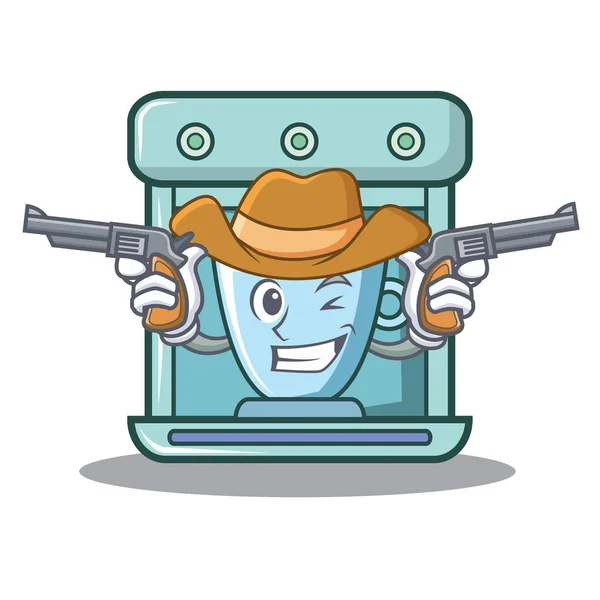 Cowboy coffee maker character cartoon — Stock Vector