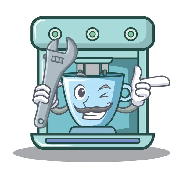 Mechaniker Kaffeemaschine Charakter Cartoon — Stockvektor