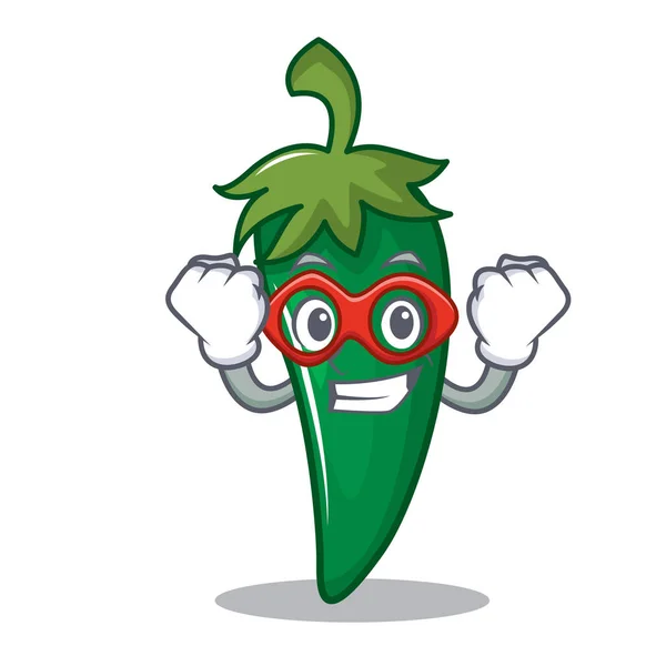 Super hrdina zelené chilli znakové karikatury — Stockový vektor