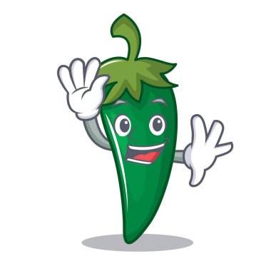 Yeşil biber karakter karikatür sallayarak