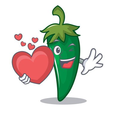 Kalp yeşil biber karakter karikatür ile